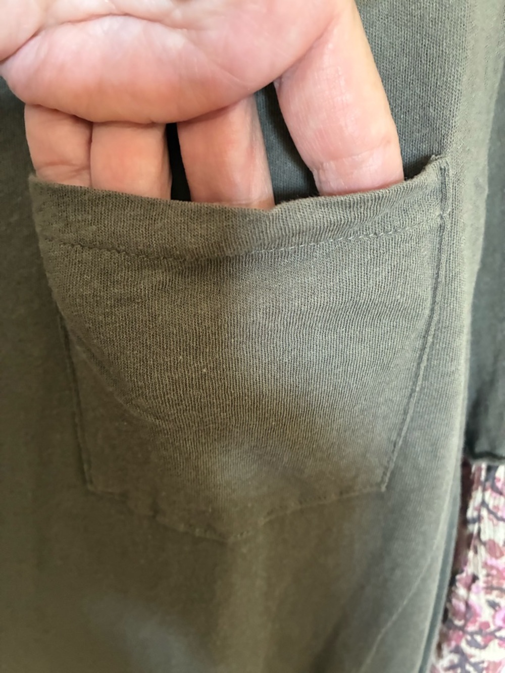 Free People Olive Green Long Sleeve Top with Pink Paisley Sleeves - Picture 4 of 5